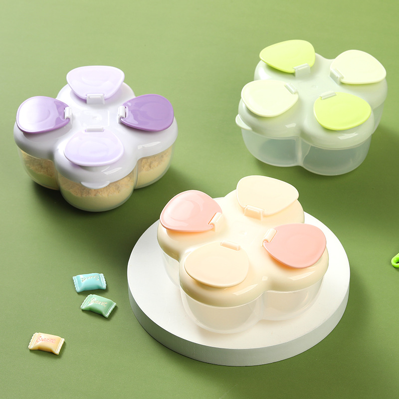 Baby Food Glass Jars - Portable Clover 4-Compartment Formula Canister, One-Touch